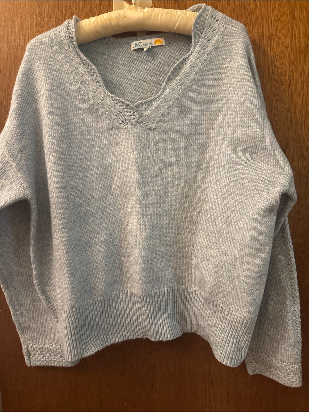 C&C California Powder Blue V-Neck Knit Sweater
